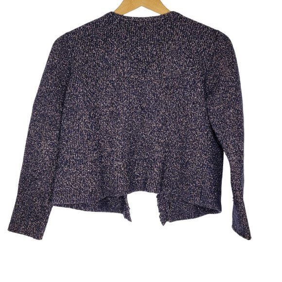 Eileen Fisher Large Cropped Wool Blend Open‎ Cardigan Sweater Purple Long Sleeve - Picture 2 of 4